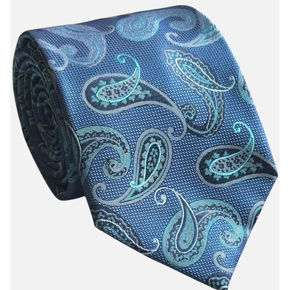 Mario‎ Ferrari Men's Tie Paisley Blue Teal Length 58" Handmade Polyester 3" Wide
